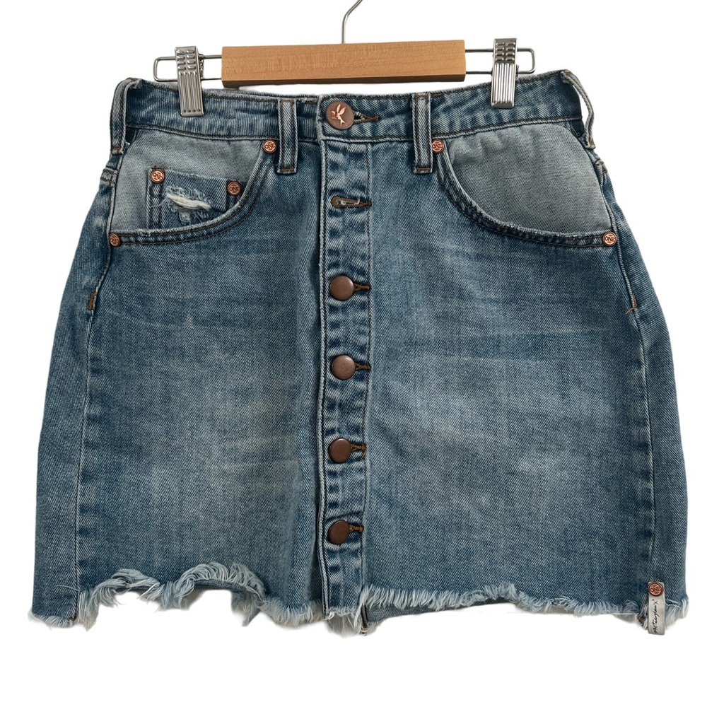 Viper High Waist Button Through Mini Denim Skirt - Venice